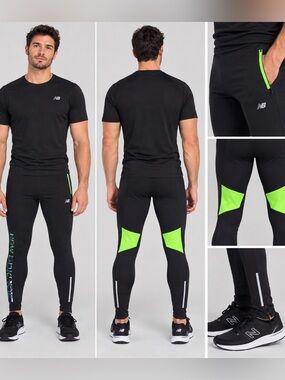 New Balance men’s Black Athletic Tights with Neon Accent